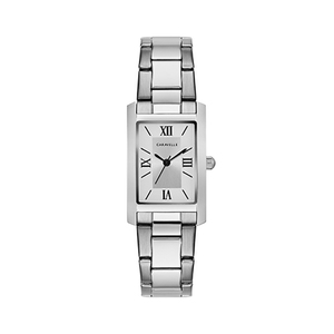 Ladies Silver-Tone Stainless Steel Rectangle Watch Silver-White Dial