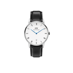 Dapper Sheffield 34mm Silver Case Watch w/ Black Leather Strap