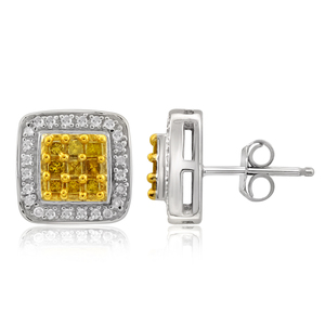 1/3 Cttw. Square Cluster Silver Yellow Diamond Earring
