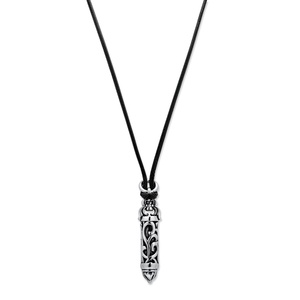 PalmBeach Jewelry Men's Tribal Bullet Pendant in Stainless Steel with 20&quot; Black Leather Cord