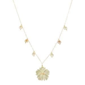 Lita Gold Over Silver Chain, Freshwater Pearl Beads and Shell Flower Pendant Necklace,17&quot;