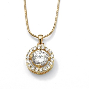 PalmBeach Jewelry 3.24 TCW Round Cubic Zirconia Pendant Necklace in Yellow Gold Tone