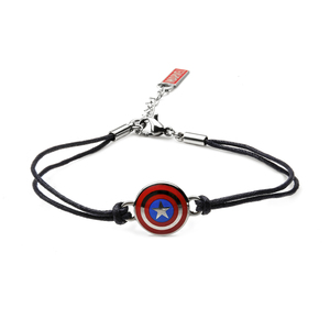 Marvel Women's Steel and Cord Captain America Shield Bracelet, 7"+1"