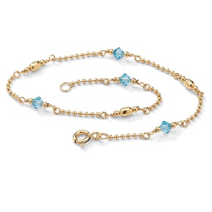 PalmBeach Jewelry Simulated Birthstone 14k Gold over Silver Ankle Bracelet - December - Simulated Topaz