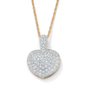 PalmBeach Jewelry 2.50 TCW Pave-Set Cubic Zirconia 14k Gold-Plated Heart-Shaped Pendant and Chain 18&quot;