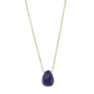 Gold Over Sterling Silver Chain w/ Genuine Lapis Lazuli Pear Shaped Pendant 18" Necklace
