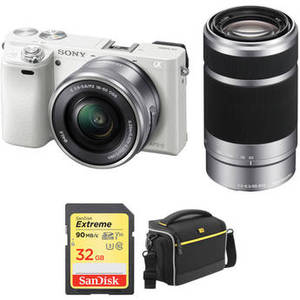 Alpha a6000 Mirrorless Digital Camera with 16-50mm and 55-210mm Lenses and Free Accessory Kit (White)
