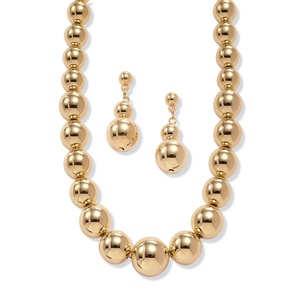 PalmBeach Jewelry 2 Piece Graduated Beaded Necklace and Drop Earrings Set in Yellow Gold Tone 18"