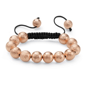 PalmBeach Jewelry Matte Rosetone Black Macrame Rope Tranquility-Style Beaded Bracelet 8&quot;