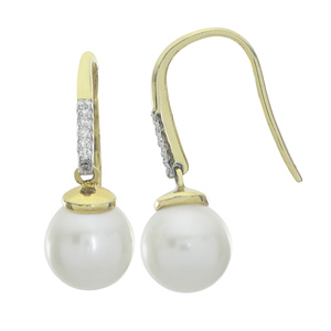 PearLustre by Imperial Gold Over Silver FWP and Diamond Drop Earrings