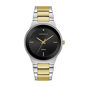 Mens Gold & Silver-Tone Bracelet Diamond Watch Black Dial