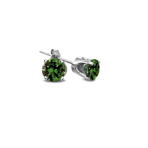 Sterling Silver 1/7ct TDW Treated Green Round-Cut Diamond Studs (Green, I2-I3)