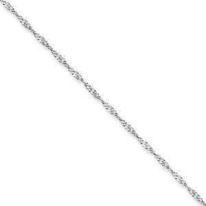 14k White Gold 1.4mm Solid Singapore Chain Anklet - 9 Inch - Spring Ring
