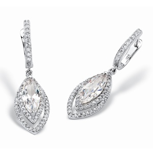PalmBeach Jewelry 6.36 TCW Marquise-Cut and Pave Cubic Zirconia Double Halo Drop Earrings with Omega Backs in Silvertone 1.5&quot;