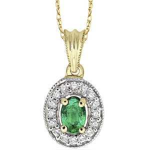 Diamond & Emerald Oval Necklace