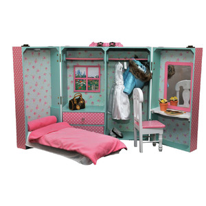 The Queen's Treasures Doll Clothes Storage Trunk for 18&quot; Dolls Like American Girl  with All-in-one Built-in Trunk  Bed  Desk and Hangers