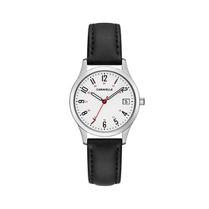 Ladies Numeral Black Leather Strap Watch White Dial