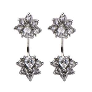 Inox Jewelry Women's Stainless Steel Front and Back Clear Cubic Zirconia  Teardrop Stud Earrings