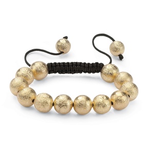 PalmBeach Jewelry Textured Ball Beaded Bracelet in Yellow Gold Tone and Macrame Rope 8"