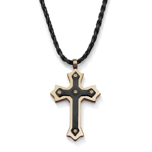 PalmBeach Jewelry Stainless Steel Black and Gold ION-Plated Cross Pendant and Adjustable Cord Necklace 24" to 27"