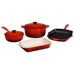 6pc Cast Iron Cookware Set Cherry
