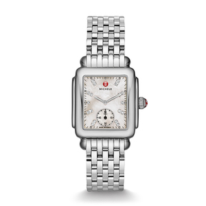 Ladies Deco 16 Silver-Tone Watch Diamond & Mother of Pearl Dial
