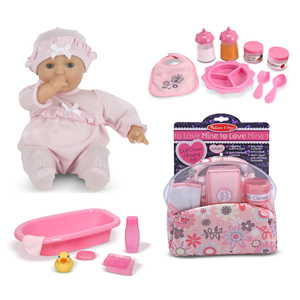 Lets Play Dolls Bundle - Jenna Doll Feeding Set Diaper Bag & Bath Set