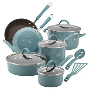 Cucina 12pc Hard Enamel Nonstick Cookware Agave Blue
