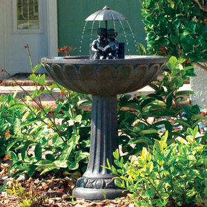Umbrella Series Solar Fountain - Boy & Girl Readon on a Bench