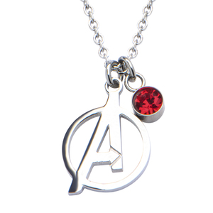 Marvel Women's Stainless Steel Gem Avengers "A" Logo Cutout  Pendant, 18"