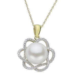 PearLustre by Imperial 10K White Freshwater Pearl and Diamond Pendant
