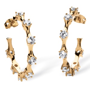 PalmBeach Jewelry 4 TCW Round Cubic Zirconia Bamboo Hoop Earrings in 14k Gold-Plated Finish