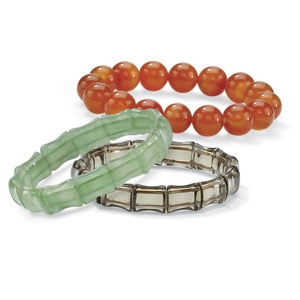 PalmBeach Jewelry Multicolor Agate and Genuine Chalcedony Three-Piece Stretch Bracelet Set 7"