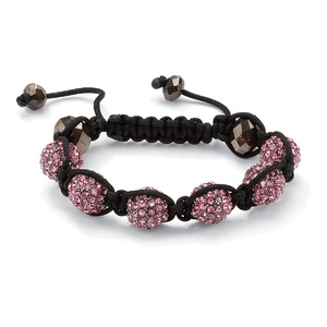 PalmBeach Jewelry Round Pink Crystal Glass Accent Black Macrame Rope Multi-Crystal Ball Tranquility Bracelet 8&quot;