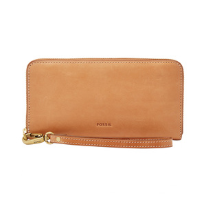 Emma RFID Large Zip Clutch Tan