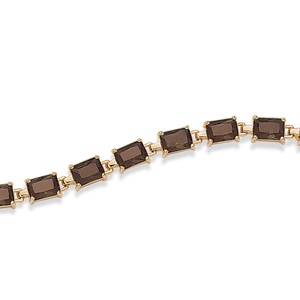 PalmBeach Jewelry 16.00 TCW Emerald-Cut Genuine Smoky Quartz 14k Yellow Gold-Plated Tennis Bracelet 7 1/4&quot;&quot;