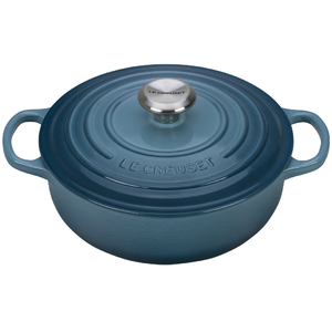 Signature Enameled Cast Iron 6.75 Qt Round Wide French Oven Marine