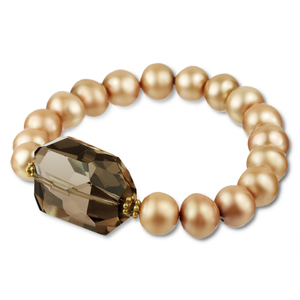 Lita Champagne Colored Fresh Water Pearl With Smokey Quartz Stretch Bracelet