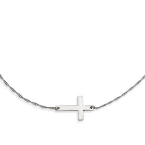 Sterling Silver Large Sideways Cross Necklace - 18 Inch