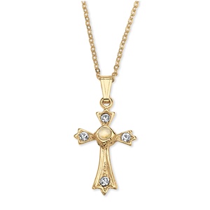 PalmBeach Jewelry Lord's Prayer Crystal Cross Pendant Necklace in Yellow Gold Tone