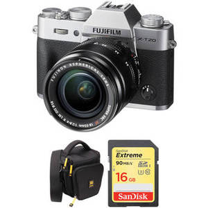 X-T20 Mirrorless Digital Camera with 18-55mm Lens and Free Accessories Kit (Silver)