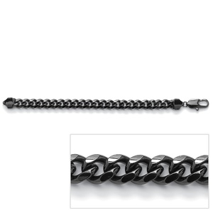 PalmBeach Jewelry Men's Black-Ruthenium Plated Curb-Link Chain Bracelet 10"