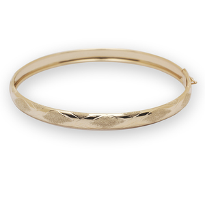 Solid 10k 8&quot; 6mm Satin and Polished  Yellow Gold Hinged Bangle Bracelet