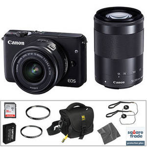 EOS M10 Mirrorless Digital Camera with 15-45mm and 55-200mm Lenses Deluxe Kit (Black)