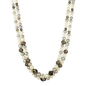 2 Row Smoky Quartz, Freshwater Pearl and Sterling Silver Bead Necklace