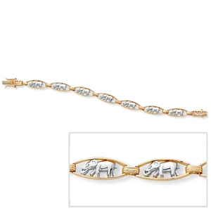 PalmBeach Jewelry Elephant Link Bracelet in Yellow Gold Tone and Silvertone