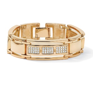 PalmBeach Jewelry Men's 4.50 TCW Round Cubic Zirconia 14k Yellow Gold-Plated Bar-Link Bracelet 8 1/2&quot;