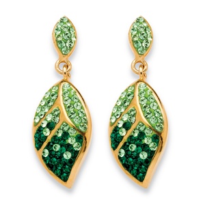 PalmBeach Jewelry Pave Evergreen and Light Green Leaf Drop Earrings Made with SWAROVSKI ELEMENTS in Yellow Gold Tone