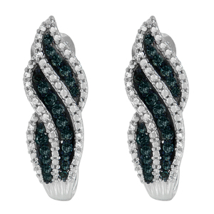 Sterling Silver.5 ct. TDW Treated Blue Round-cut Diamonds Earrings (Blue, I1-I2)