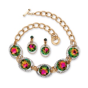 PalmBeach Jewelry Mystic Crystal Necklace and Earrings Set in Yellow Gold Tone